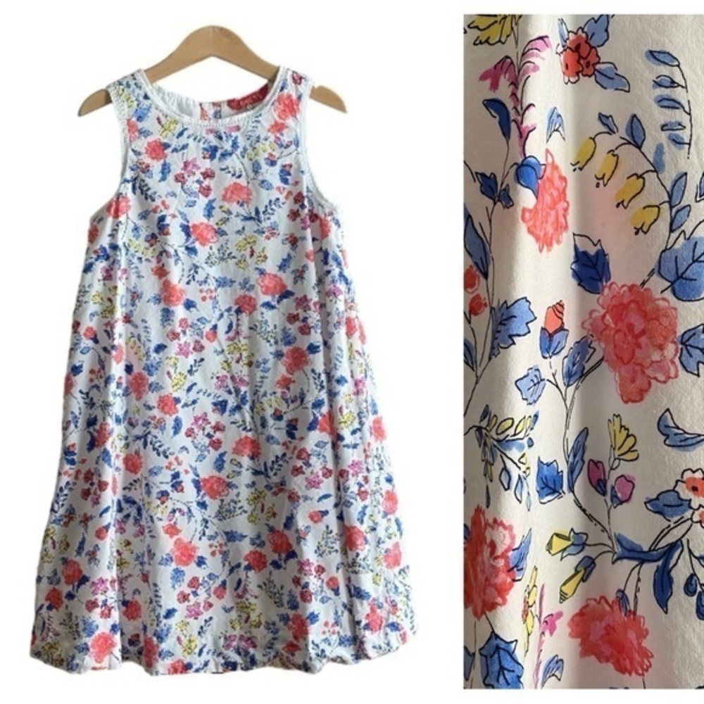 Joules White Blue Pink Yellow Floral Print Sleeveless Bunty Dress 7